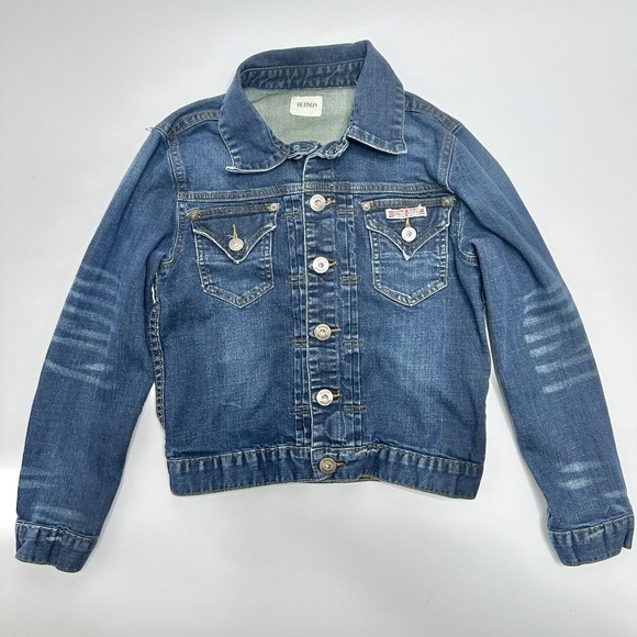 Hudson's Bay Company Other - Hudson Girls Jean Jacket Blue Distressed Medium‎ Wash Stretch Collared Pockets M